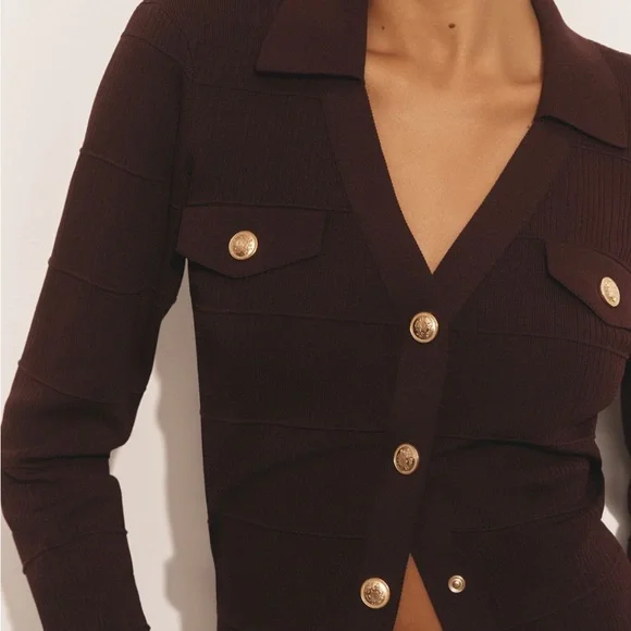 Maeve Burgundy Cardigan with Gold Buttons - Picture 1 of 4